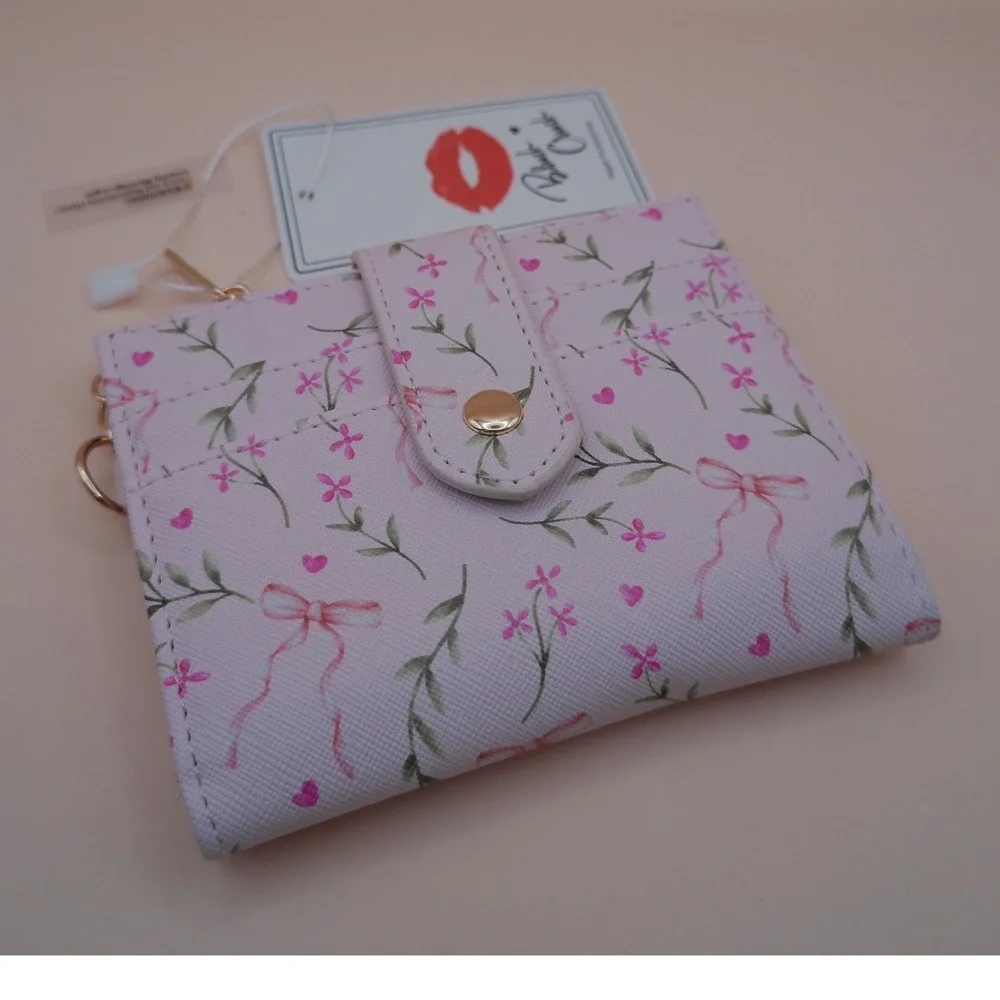 Blush Crush Pink‎ Floral Bow Vegan Leather Wallet NEW